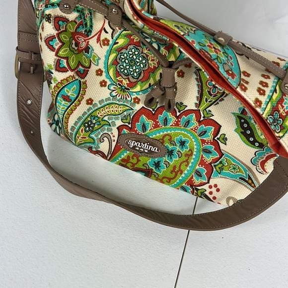 Spartina 449 Paisley Floral Large Shoulder Bag Turquoise & Orange - Picture 8 of 16
